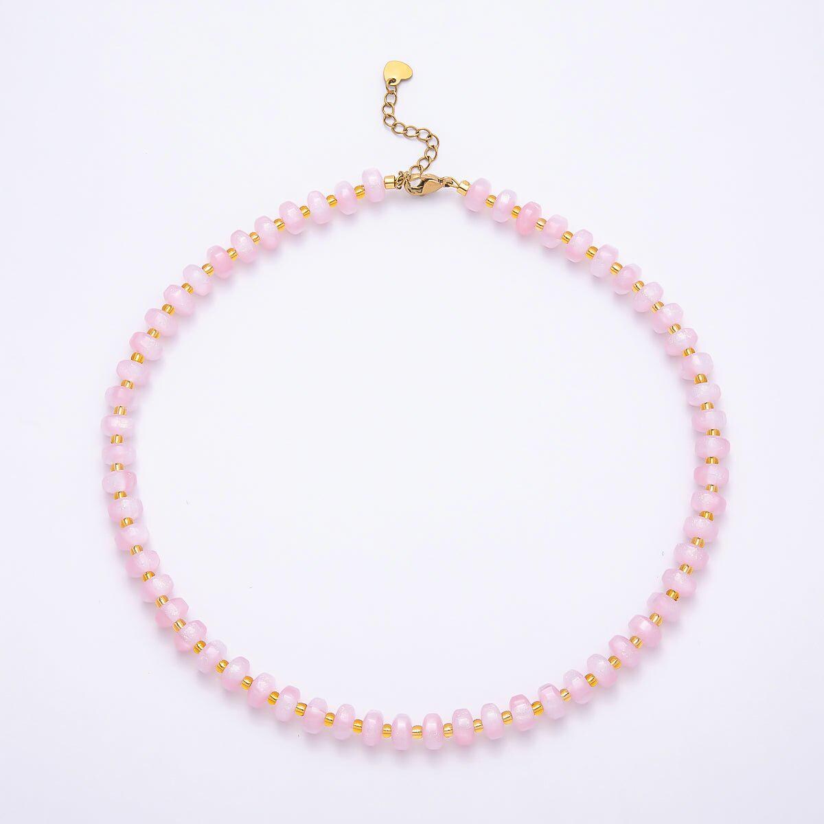 Stainless Steel 8mm Multicolor, Yellow, Blue, Orange, Pink, Green Glitter Rondelle 16in. Necklace + Extender Summer Jewelry Gift | WA-04549
