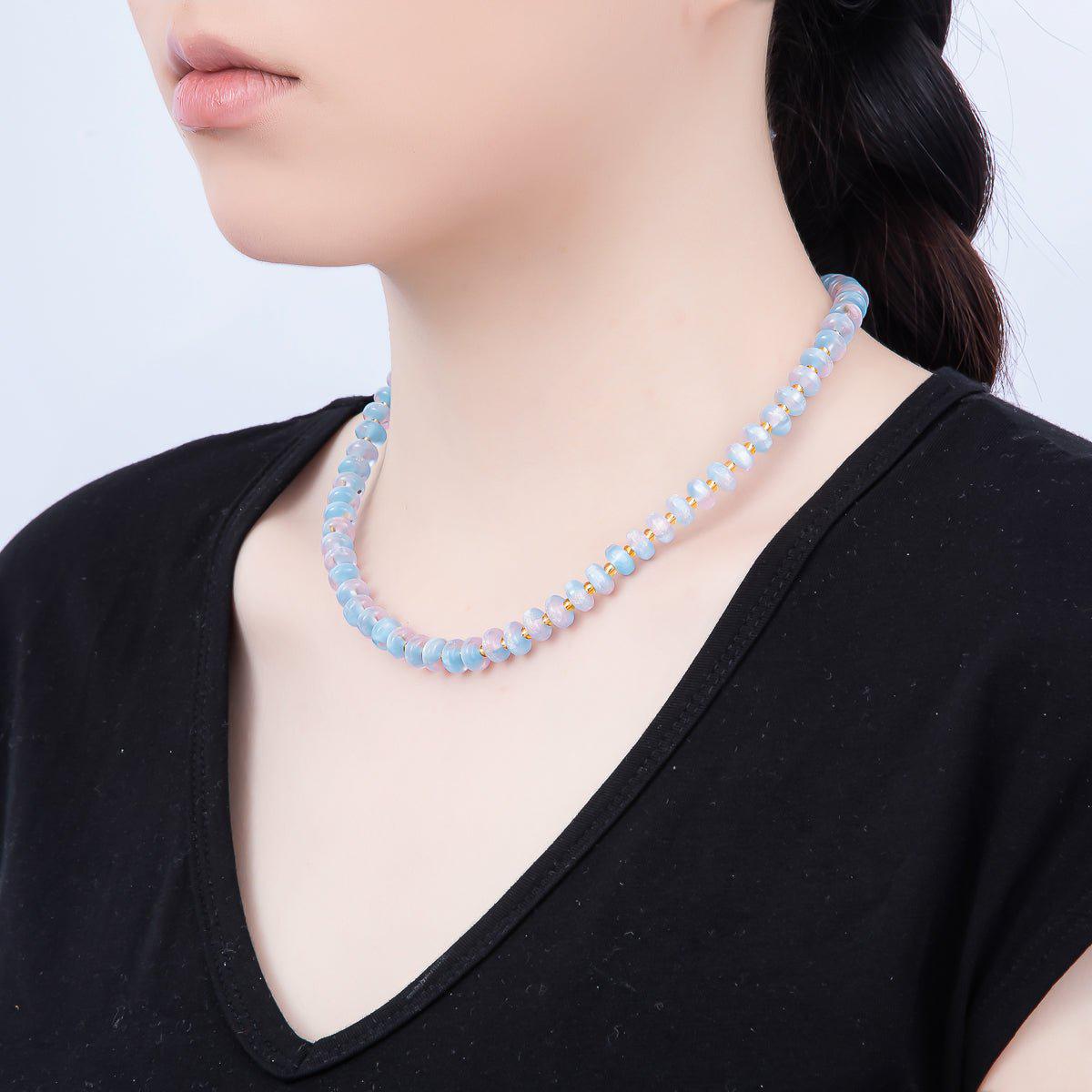 Stainless Steel 8mm Multicolor, Yellow, Blue, Orange, Pink, Green Glitter Rondelle 16in. Necklace + Extender Summer Jewelry Gift | WA-04549