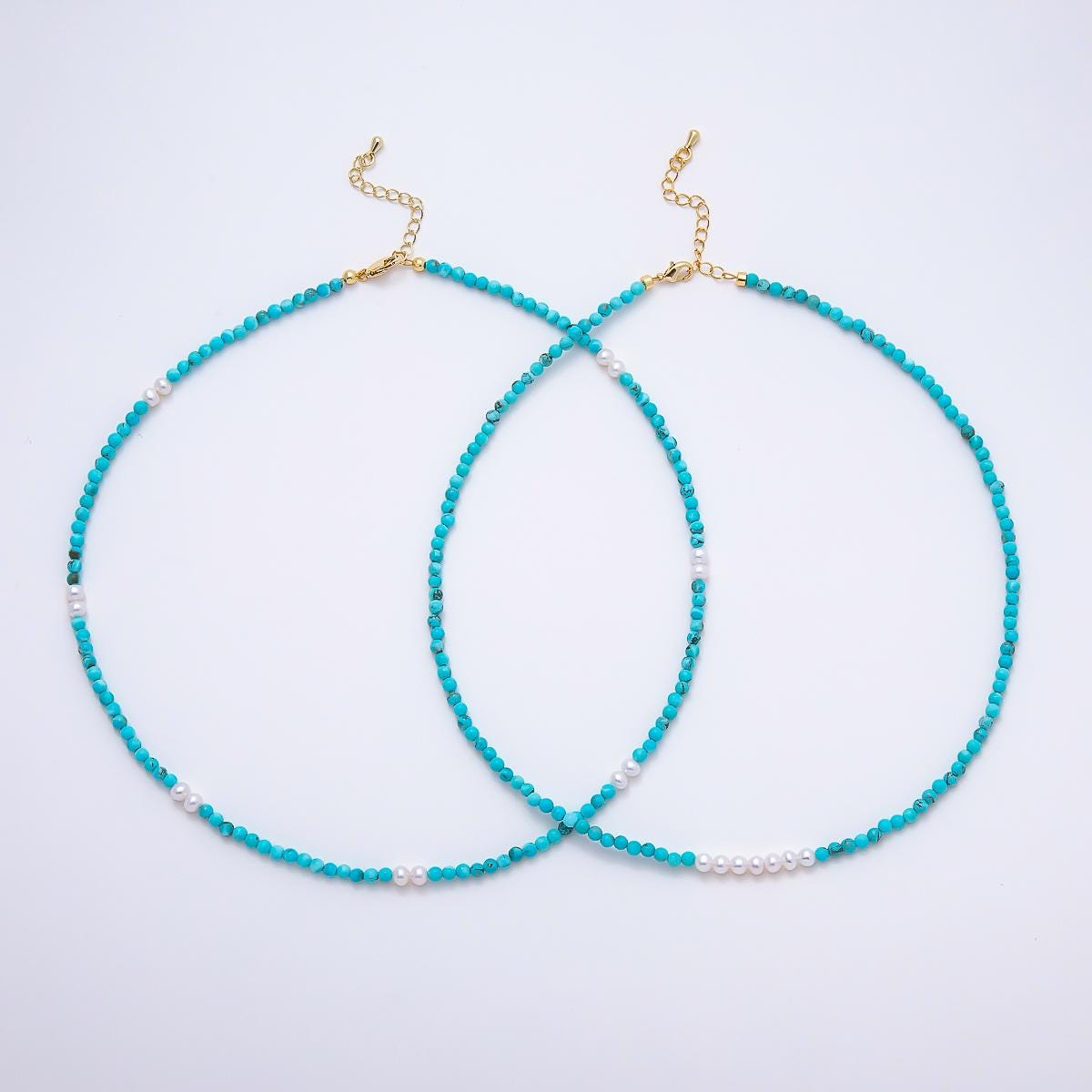 Handmade Turquoise Beaded Pearl Necklace Gemstone Summer Beach Minimalist Jewelry 18 Inch | WA-250