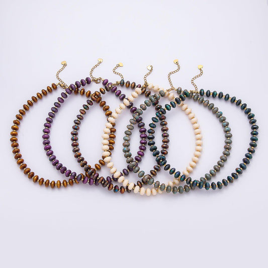 Stainless Steel 10mm Rondelle Resin Bead 16 Inch Necklace w. Extender Iridescent Crystal Choker Boho Jewelry Gift for Her | WA-04601
