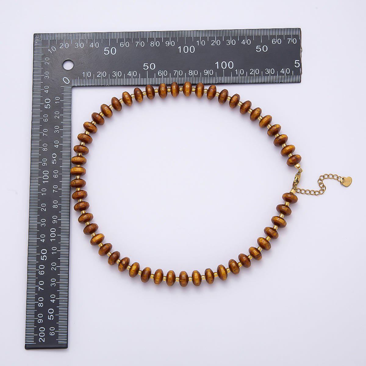 Stainless Steel 10mm Rondelle Resin Bead 16 Inch Necklace w. Extender Iridescent Crystal Choker Boho Jewelry Gift for Her | WA-04601