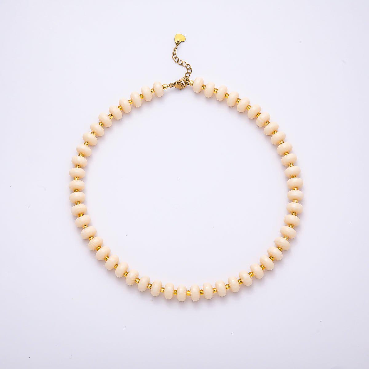 Stainless Steel 10mm Rondelle Resin Bead 16 Inch Necklace w. Extender Iridescent Crystal Choker Boho Jewelry Gift for Her | WA-04601