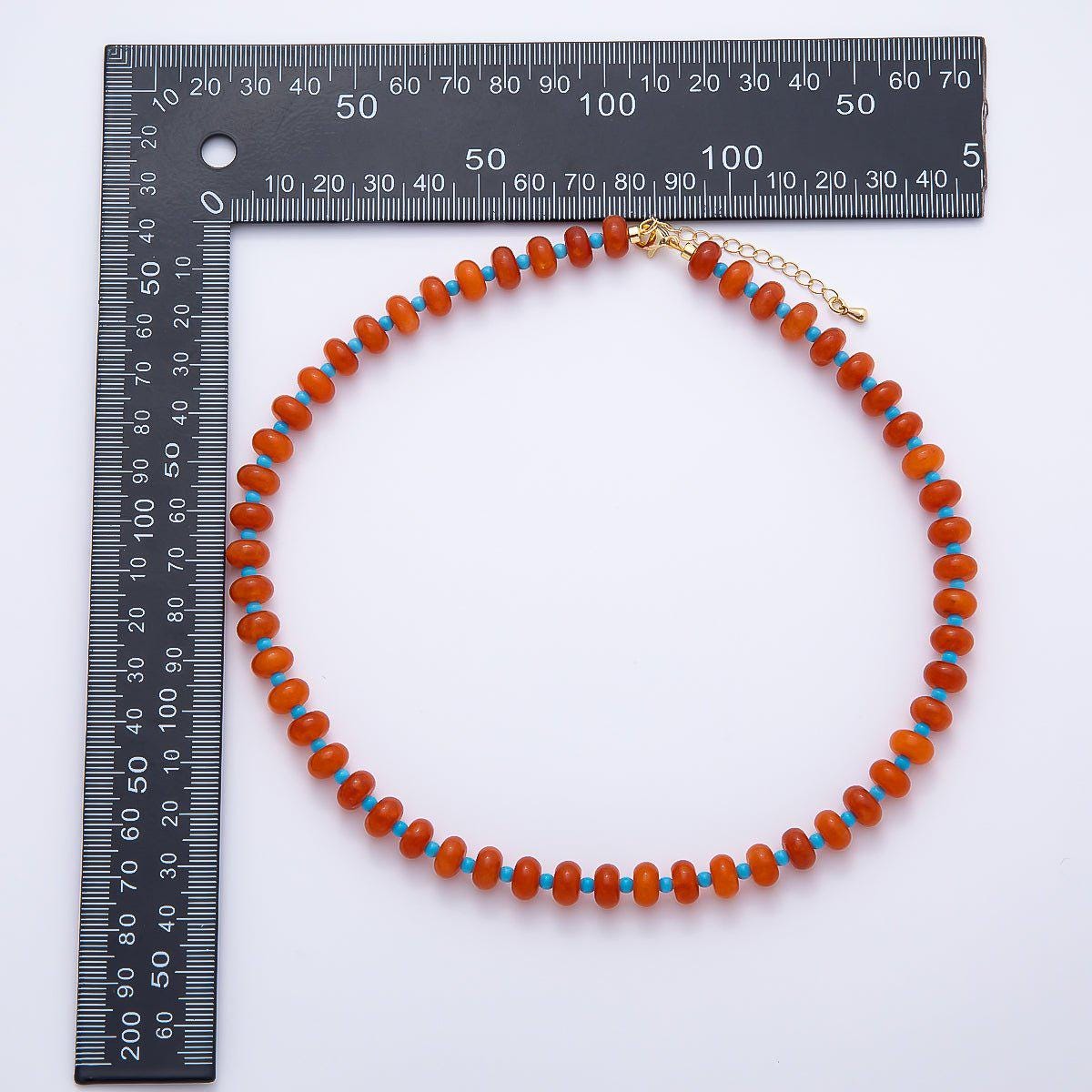 18K Gold Filled 8mm Pink, Blue, Red Multicolor Spacer Rondelle Gemstone 16.5 Inch Choker Necklace Neon Pastel Summer Jewelry Gift | WA-04634