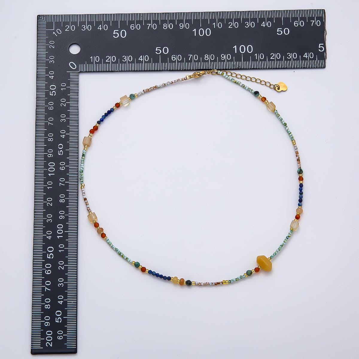 Handmade Stainless Steel 2mm Beach Amazonite Citrine Lapis Lazuli Gemstone Chain 15.5 Inch Necklace Whimsical Layering Gift | WA-04656