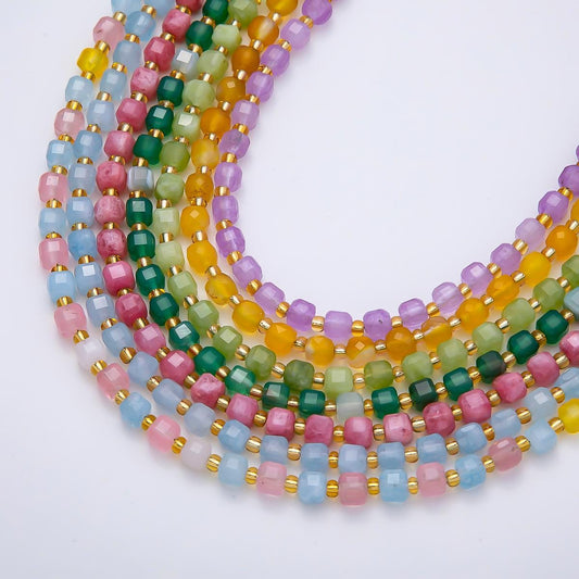 Handmade Stainless Steel 3mm Square Gemstone Chain 16 Inch Necklace Beaded Colorful Dainty Summer Statement Jewelry Gift for Her | WA-04657
