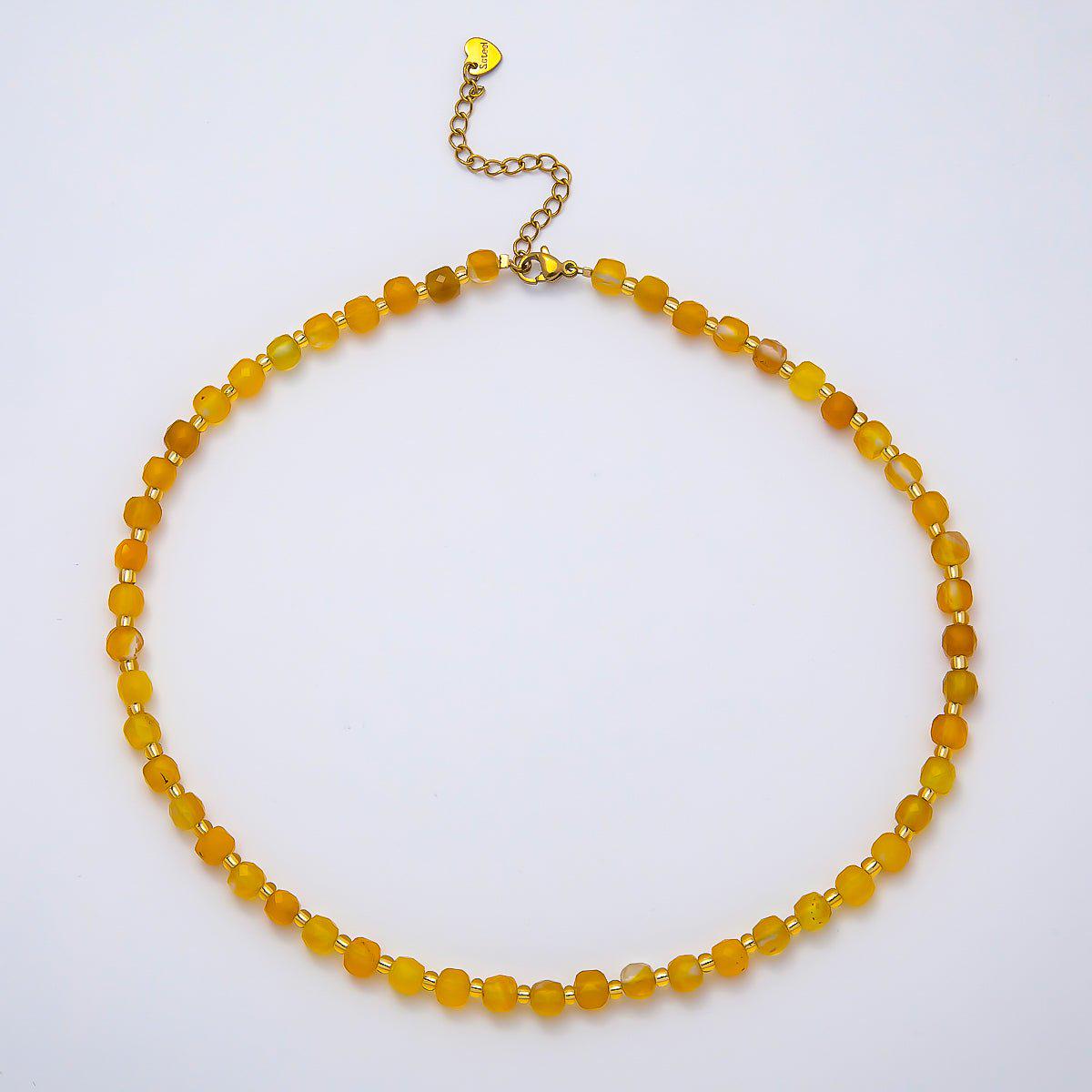 Handmade Stainless Steel 3mm Square Gemstone Chain 16 Inch Necklace Beaded Colorful Dainty Summer Statement Jewelry Gift for Her | WA-04657