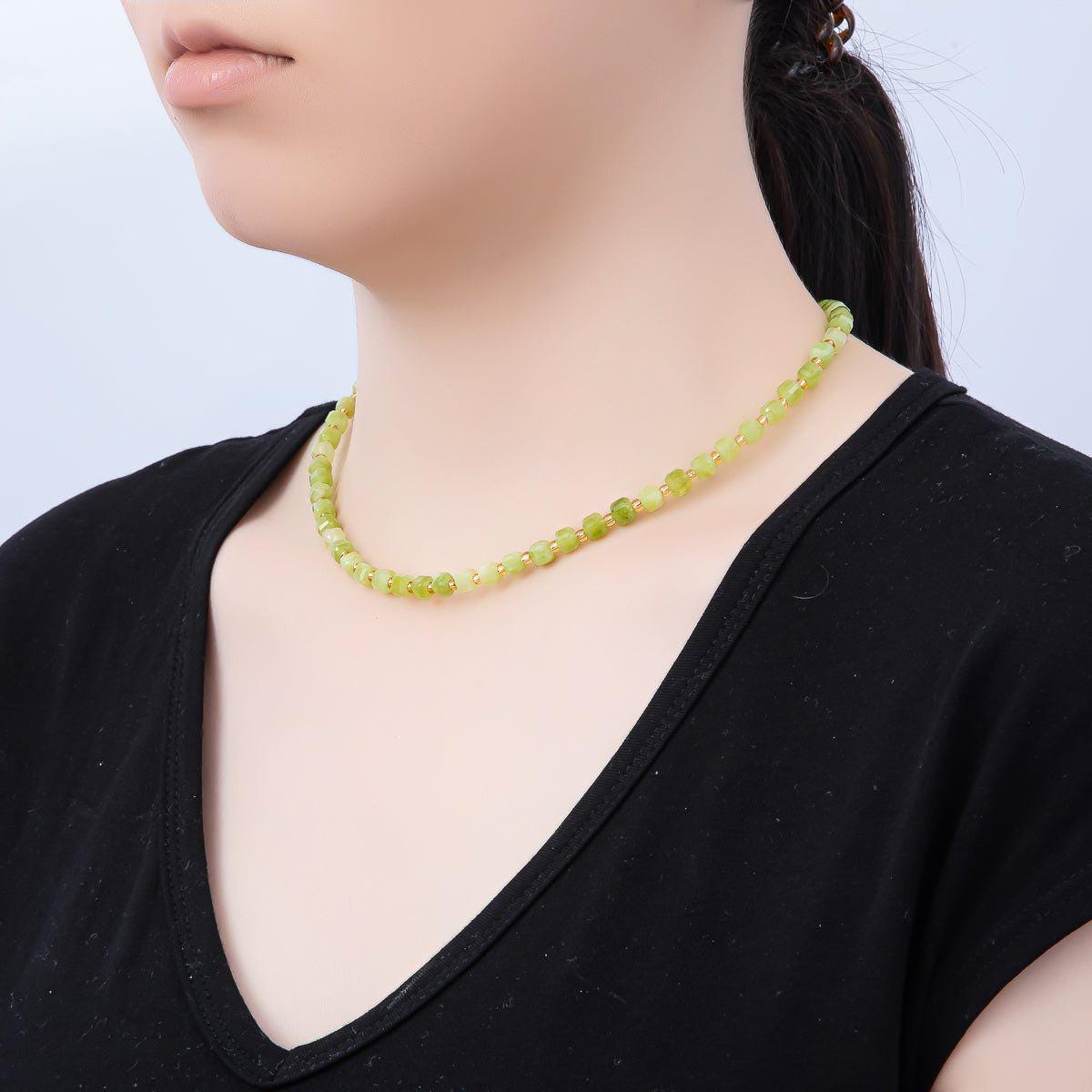 Handmade Stainless Steel 3mm Square Gemstone Chain 16 Inch Necklace Beaded Colorful Dainty Summer Statement Jewelry Gift for Her | WA-04657