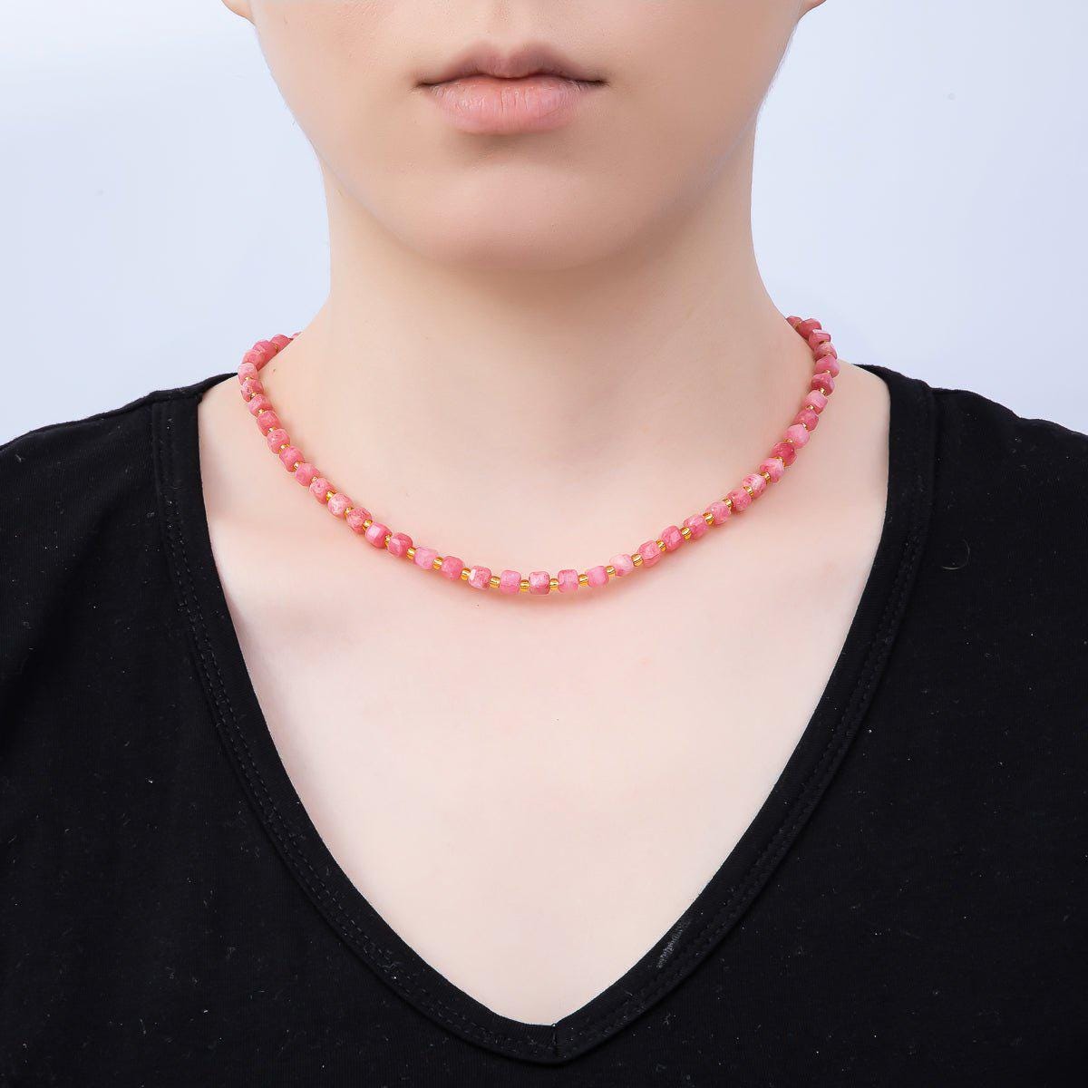 Handmade Stainless Steel 3mm Square Gemstone Chain 16 Inch Necklace Beaded Colorful Dainty Summer Statement Jewelry Gift for Her | WA-04657