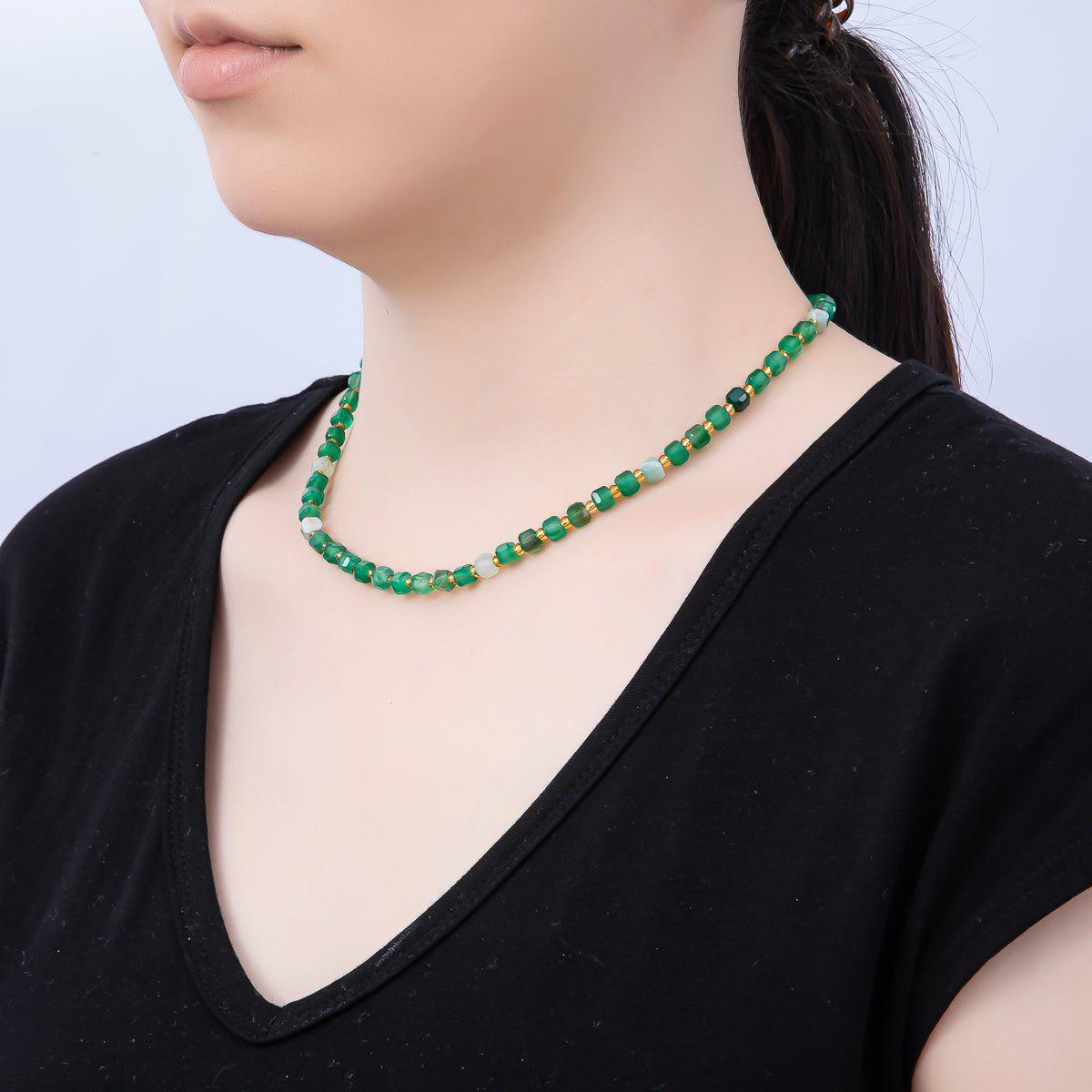 Handmade Stainless Steel 3mm Square Gemstone Chain 16 Inch Necklace Beaded Colorful Dainty Summer Statement Jewelry Gift for Her | WA-04657