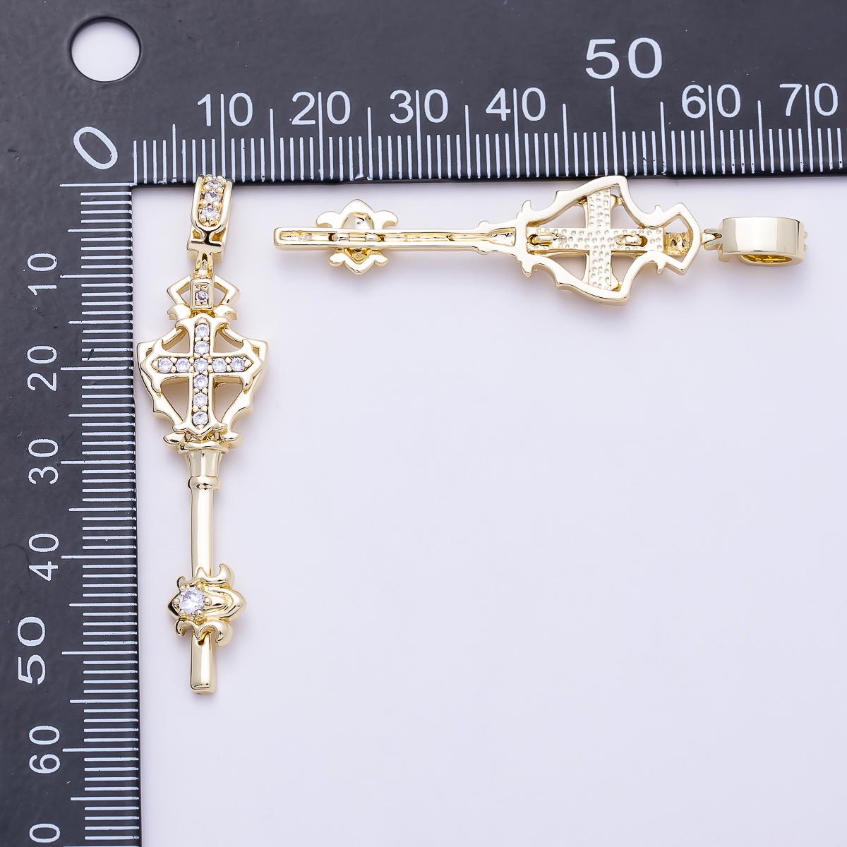 18k Gold Filled Cross Key Pendant, CZ Christian Religious Pendant for Necklace, Gothic Cross Charm, Jewelry Making Supply Charms-1387