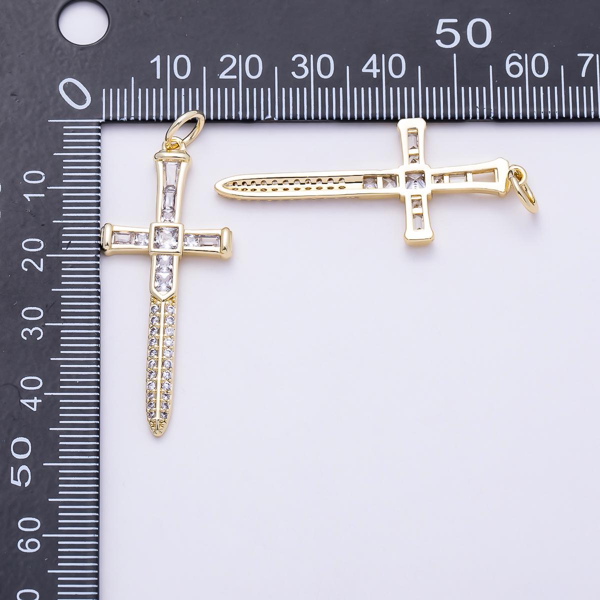 Baguette cubic cross pendant, cz sword pendant, earrings pendant, bracelet charm, Dagger necklace pendant, 18K Gold Filled CHARMS-1385