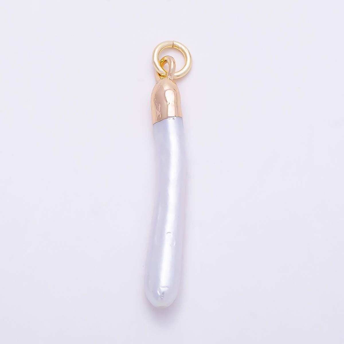 18K Gold Filled 30mm White Biwa Freshwater Pearl Foil Charm Simple Necklace Charm Wedding Jewelry Gift for Her DIY Supply | Charms-01370