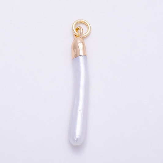 18K Gold Filled 30mm White Biwa Freshwater Pearl Foil Charm Simple Necklace Charm Wedding Jewelry Gift for Her DIY Supply | Charms-01370