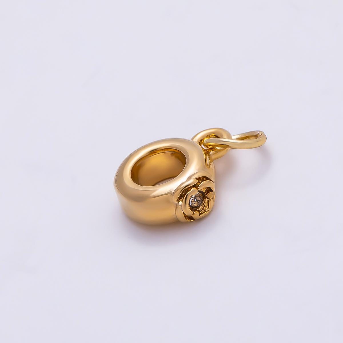 18k PVD Gold Stainless Steel 11mm CZ Rose Flower Drop Rondelle Charm Finding in Gold & Silver Tiny Necklace Jewelry Supply | CHARMS-01344