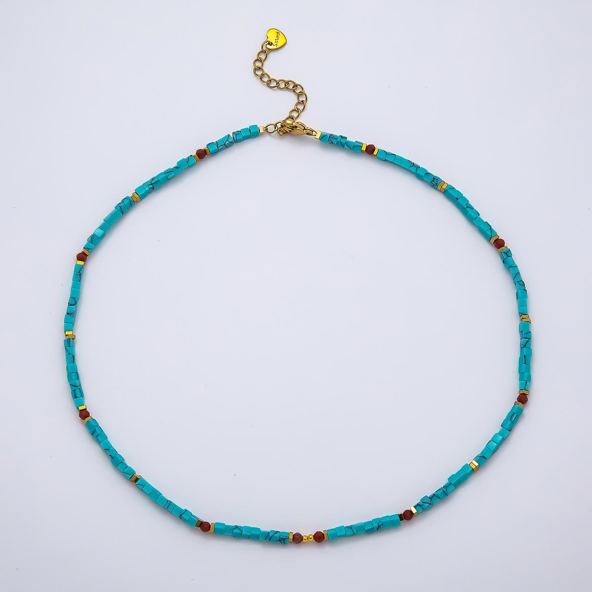 Handmade Stainless Steel 3mm Red Carnelian Turquoise Gemstone Chain 16 Inch Necklace Boho Style Statement Piece Fashion Jewelry | WA-04637