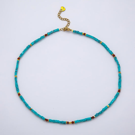 Handmade Stainless Steel 3mm Red Carnelian Turquoise Gemstone Chain 16 Inch Necklace Boho Style Statement Piece Fashion Jewelry | WA-04637