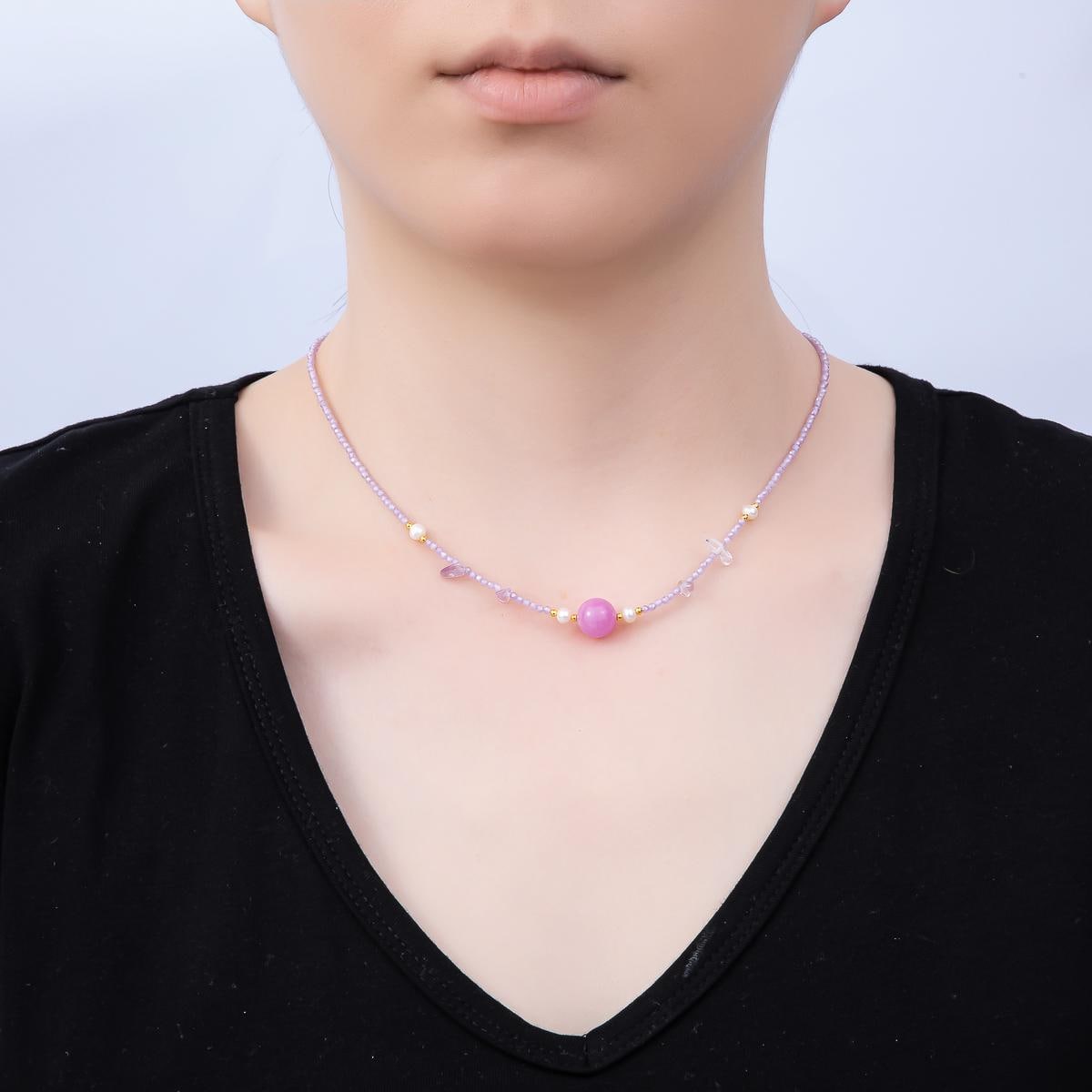 Handmade Stainless Steel 2mm Amethyst Gemstone Chain 16 Inch Necklace Whimsical Fairy Fashion Jewelry Gift for Her | WA-04638
