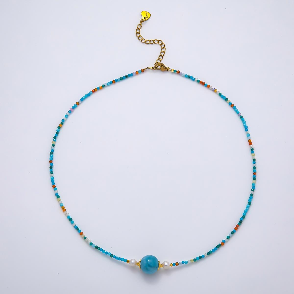 Handmade Stainless Steel 2mm Amazonite Gemstone Chain 16 Inch Necklace Coastal Layering Jewelry Summer Gift for Her | WA-04639