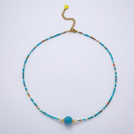 Handmade Stainless Steel 2mm Amazonite Gemstone Chain 16 Inch Necklace Coastal Layering Jewelry Summer Gift for Her | WA-04639