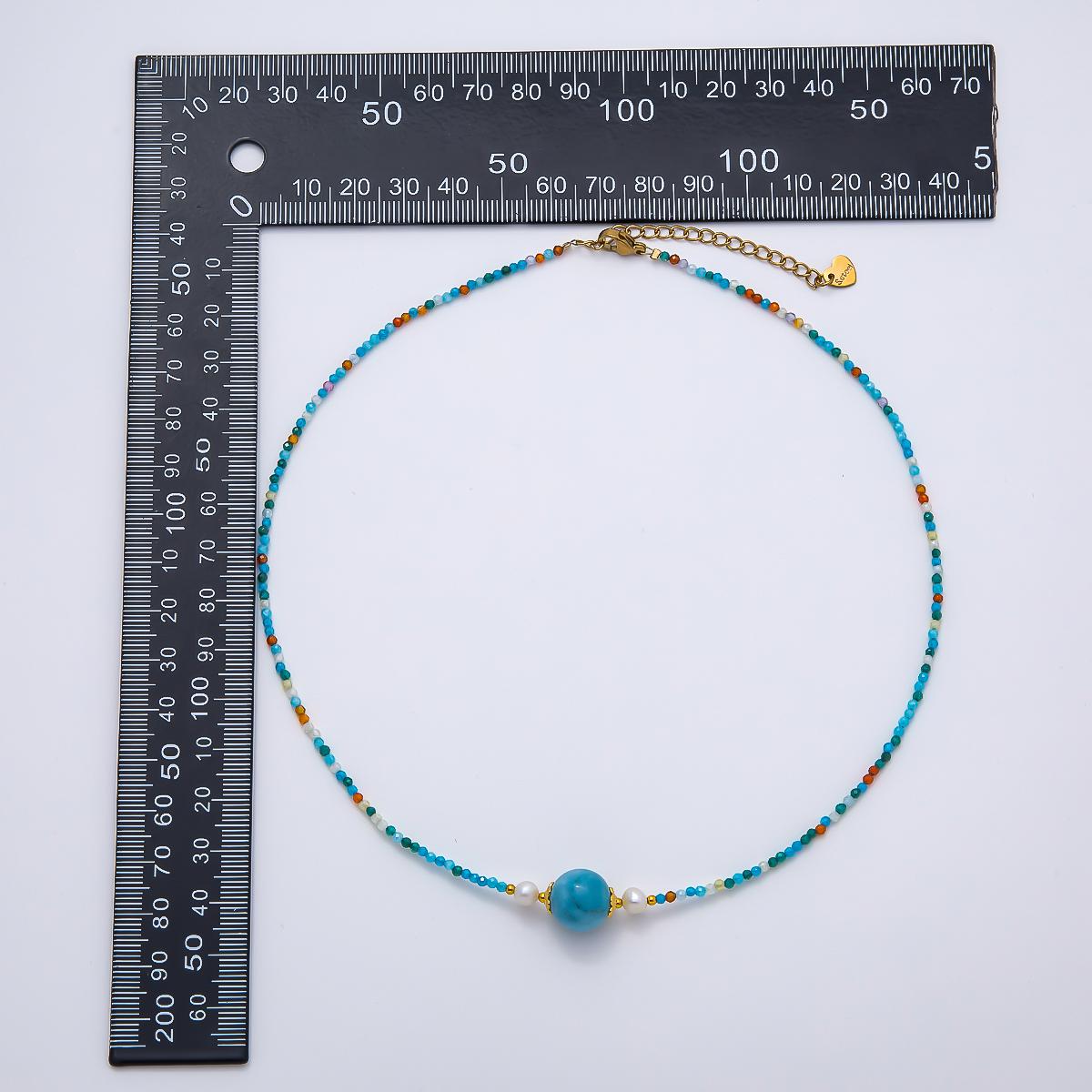 Handmade Stainless Steel 2mm Amazonite Gemstone Chain 16 Inch Necklace Coastal Layering Jewelry Summer Gift for Her | WA-04639