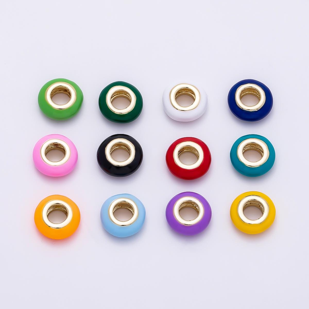 16k Gold Filled 10mm Colorful Enamel Spacer Bead Rondelle Charm Add on for Necklaces and Bracelets DIY Jewelry Making Supply | BEADS-469