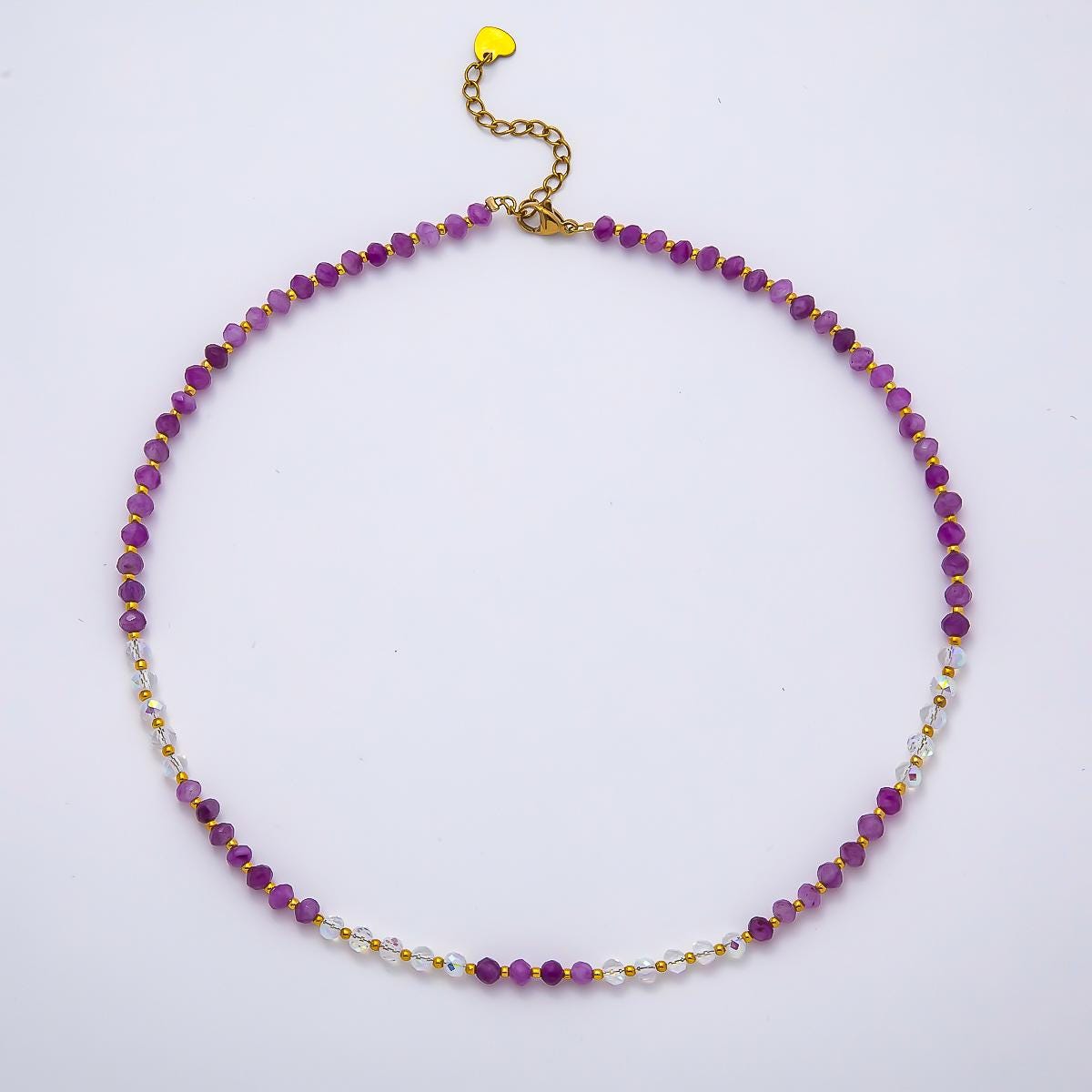 Handmade Stainless Steel 2mm AB Amethyst Gemstone Chain 16 Inch Necklace Lavender Layering Jewelry Gift for Her Festival Inspired | WA-04640