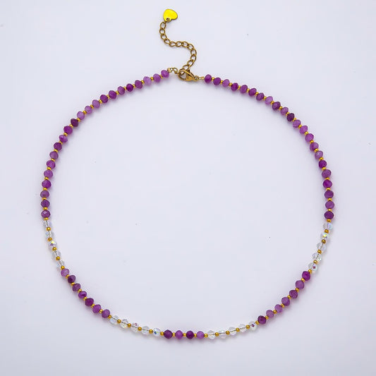 Handmade Stainless Steel 2mm AB Amethyst Gemstone Chain 16 Inch Necklace Lavender Layering Jewelry Gift for Her Festival Inspired | WA-04640