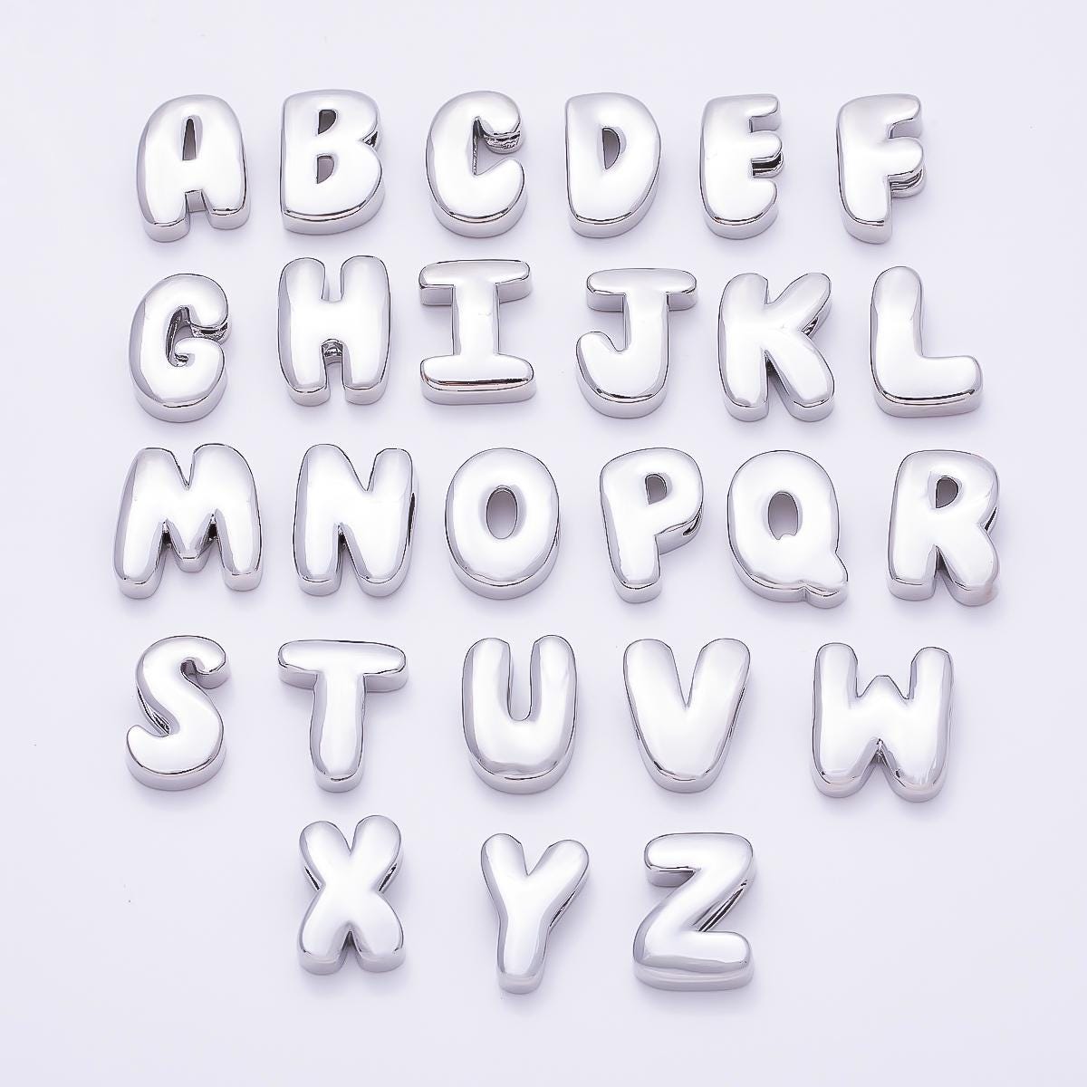Bold Silver Puffy Initial Letter Charm 21mm for Knotted Bracelet Personalized Custom Jewelry Balloon Alphabet Letter Beads Beads-440