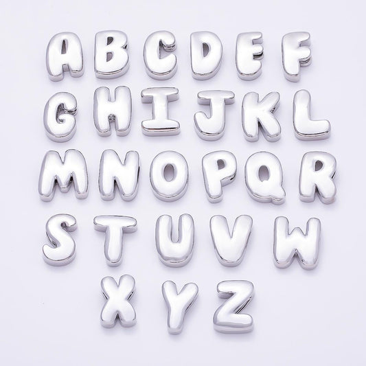 Bold Silver Puffy Initial Letter Charm 21mm for Knotted Bracelet Personalized Custom Jewelry Balloon Alphabet Letter Beads Beads-440