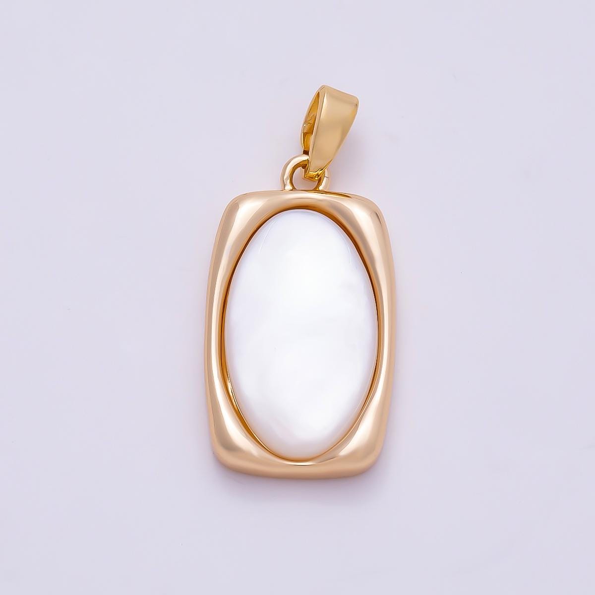 16K Gold Filled 21mm Mother of Pearl Oval Cabochon Rectangular Frame Pendant in Gold & Silver Minimalist DIY Necklace Jewelry | Charms-01365