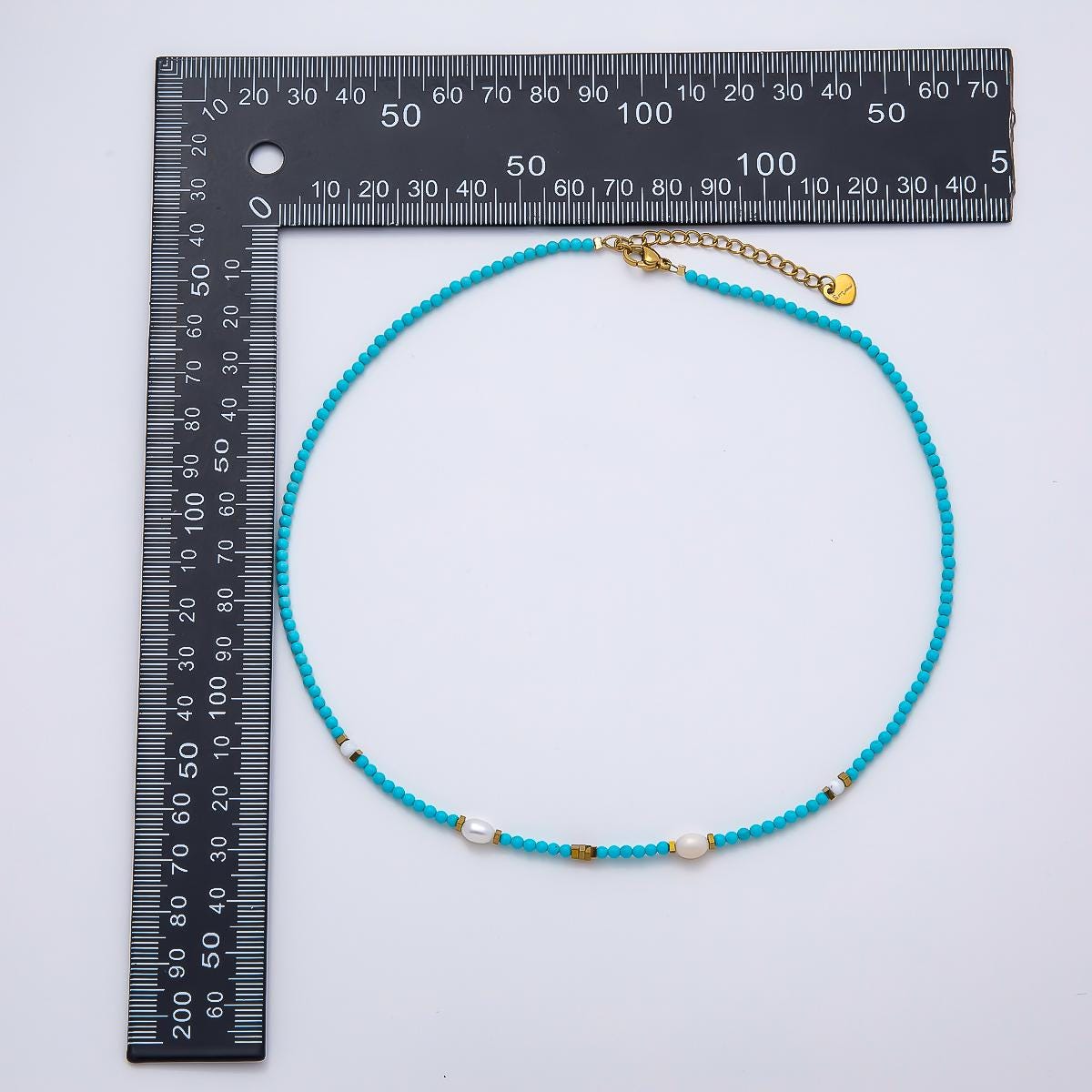 Handmade Stainless Steel 2.5mm Shell Pearl Turquoise Gemstone Chain 16 Inch Necklace Dainty Summer Beach Jewelry Gift for Her | WA-04651
