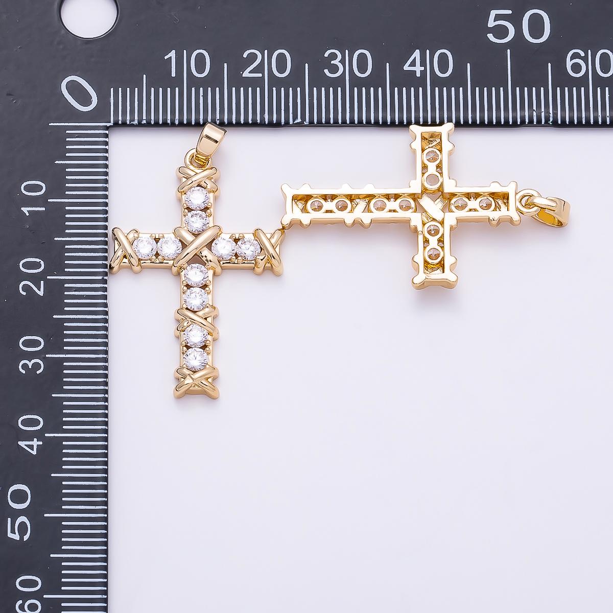 16K Gold Filled 32mm Clear CZ X Crisscross Accents Religious Pendant in Gold & Silver Sparkling Holy Faith Jewelry Supply | Charms-01368