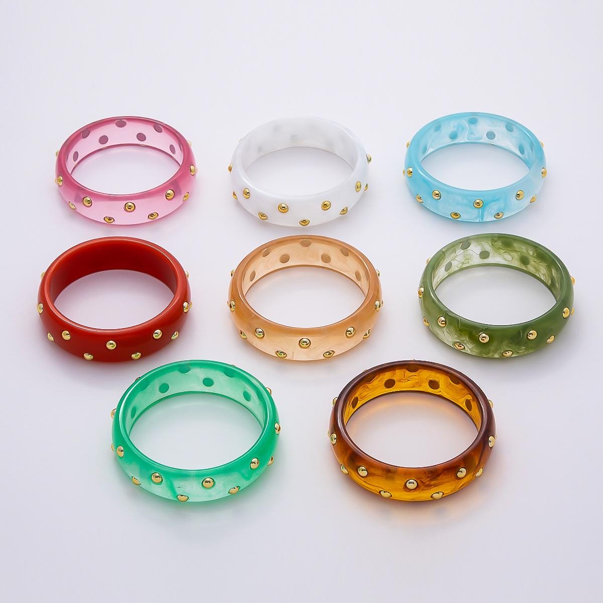 Chunky Resin Colorful Bracelet 80mm Colorful Acrylic Bangle Transparent Y2K Statement Piece Bold Geometric Band With Gold Stud WA-4432