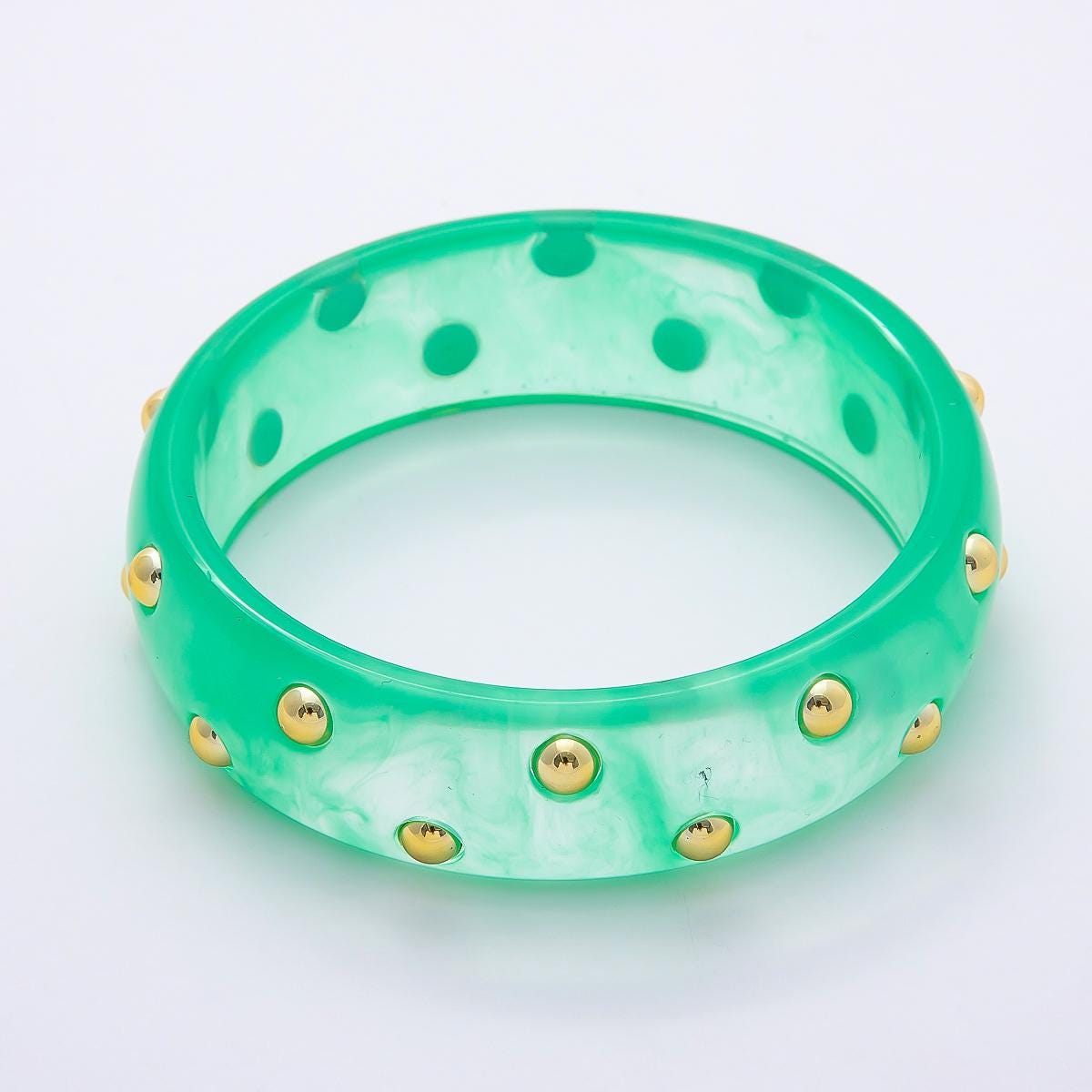 Chunky Resin Colorful Bracelet 80mm Colorful Acrylic Bangle Transparent Y2K Statement Piece Bold Geometric Band With Gold Stud WA-4432