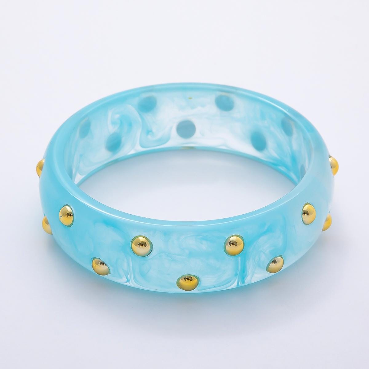 Chunky Resin Colorful Bracelet 80mm Colorful Acrylic Bangle Transparent Y2K Statement Piece Bold Geometric Band With Gold Stud WA-4432
