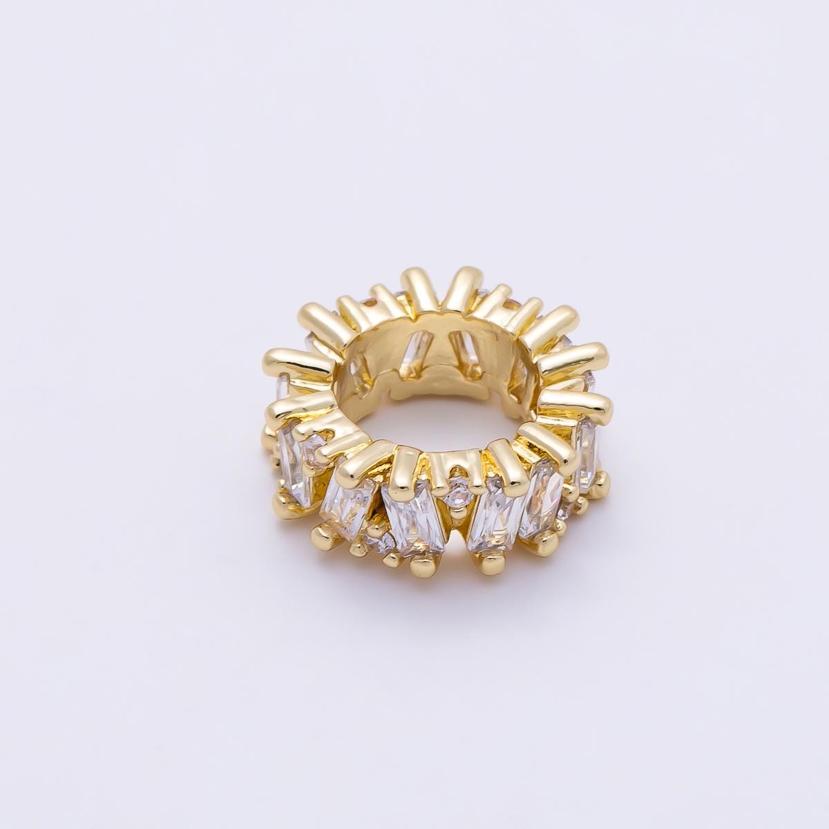 16K Gold Filled 11mm Clear Round Baguette CZ Rondelle Bead Sunburst Prong Spacer DIY Chunky Bracelet Necklace Jewelry Supply | Beads-00481