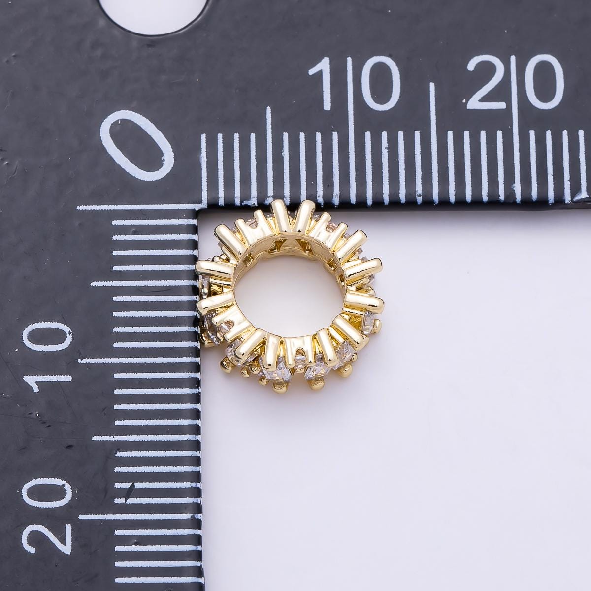 16K Gold Filled 11mm Clear Round Baguette CZ Rondelle Bead Sunburst Prong Spacer DIY Chunky Bracelet Necklace Jewelry Supply | Beads-00481