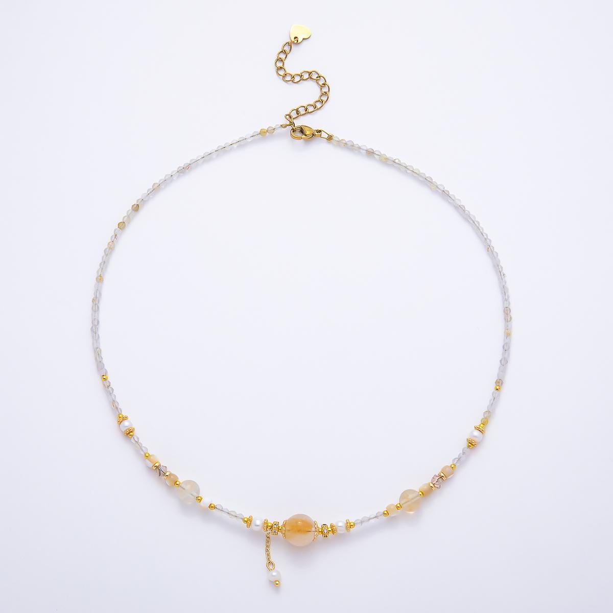 Natural Moonstone Necklace, Handmade Beaded Necklace, White Crystal Choker, Gold Accent Jewelry, Wedding Gift for Her WA-4736