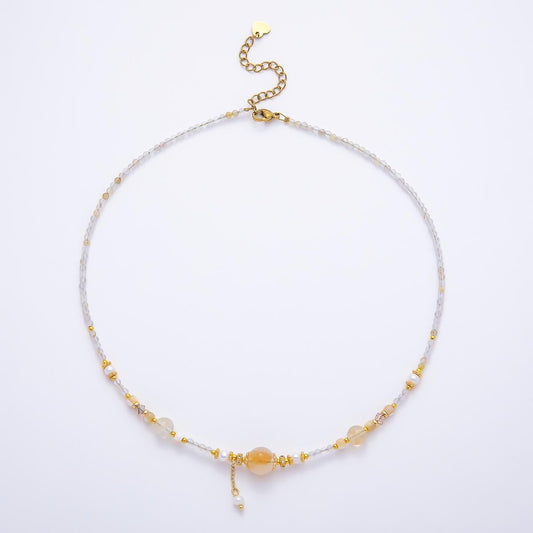 Natural Moonstone Necklace, Handmade Beaded Necklace, White Crystal Choker, Gold Accent Jewelry, Wedding Gift for Her WA-4736