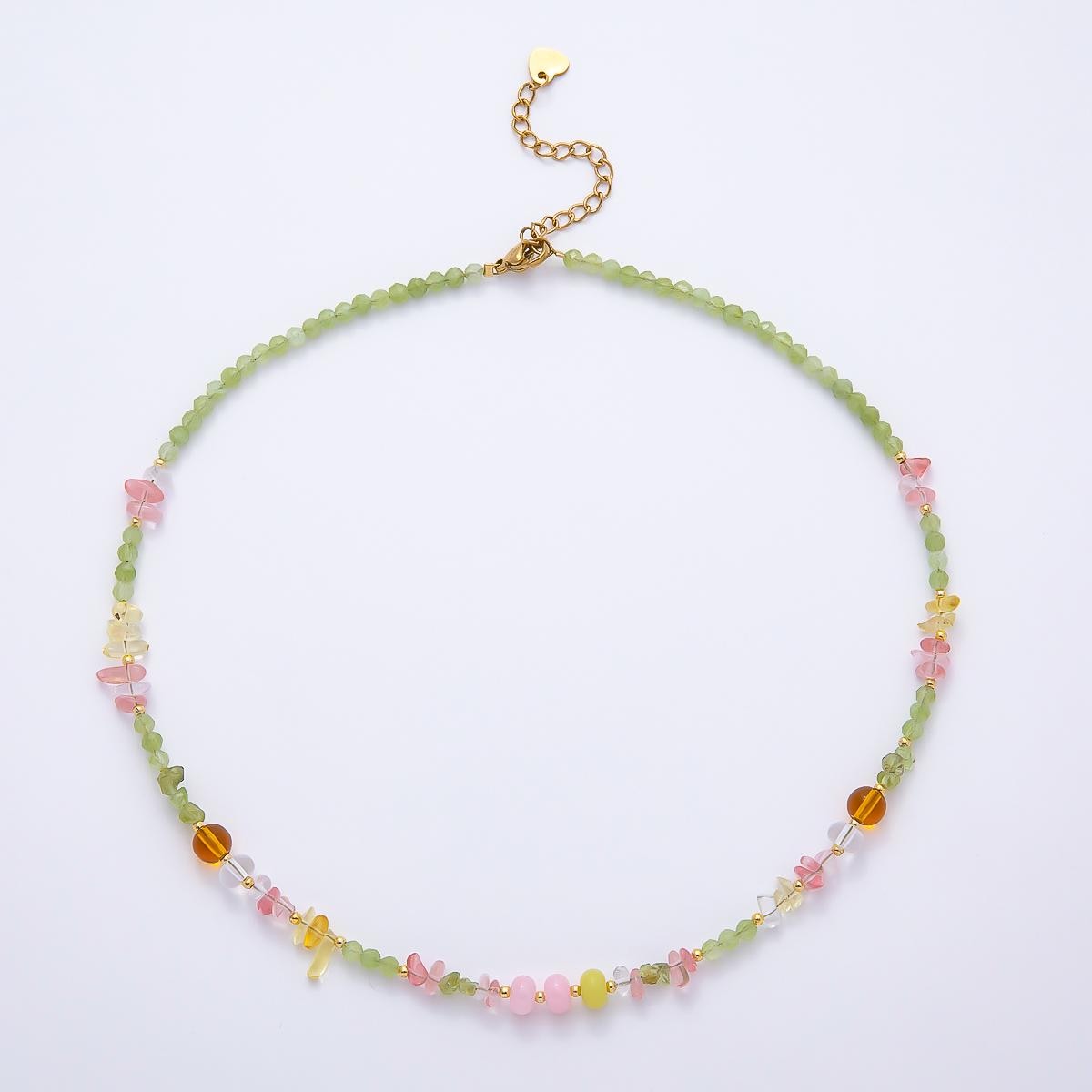 Handmade Pastel Gemstone Necklace, Prehnite Beaded Necklace, Cherry Quartz Choker, Dainty Layering Necklace, Boho Jewelry WA-4733