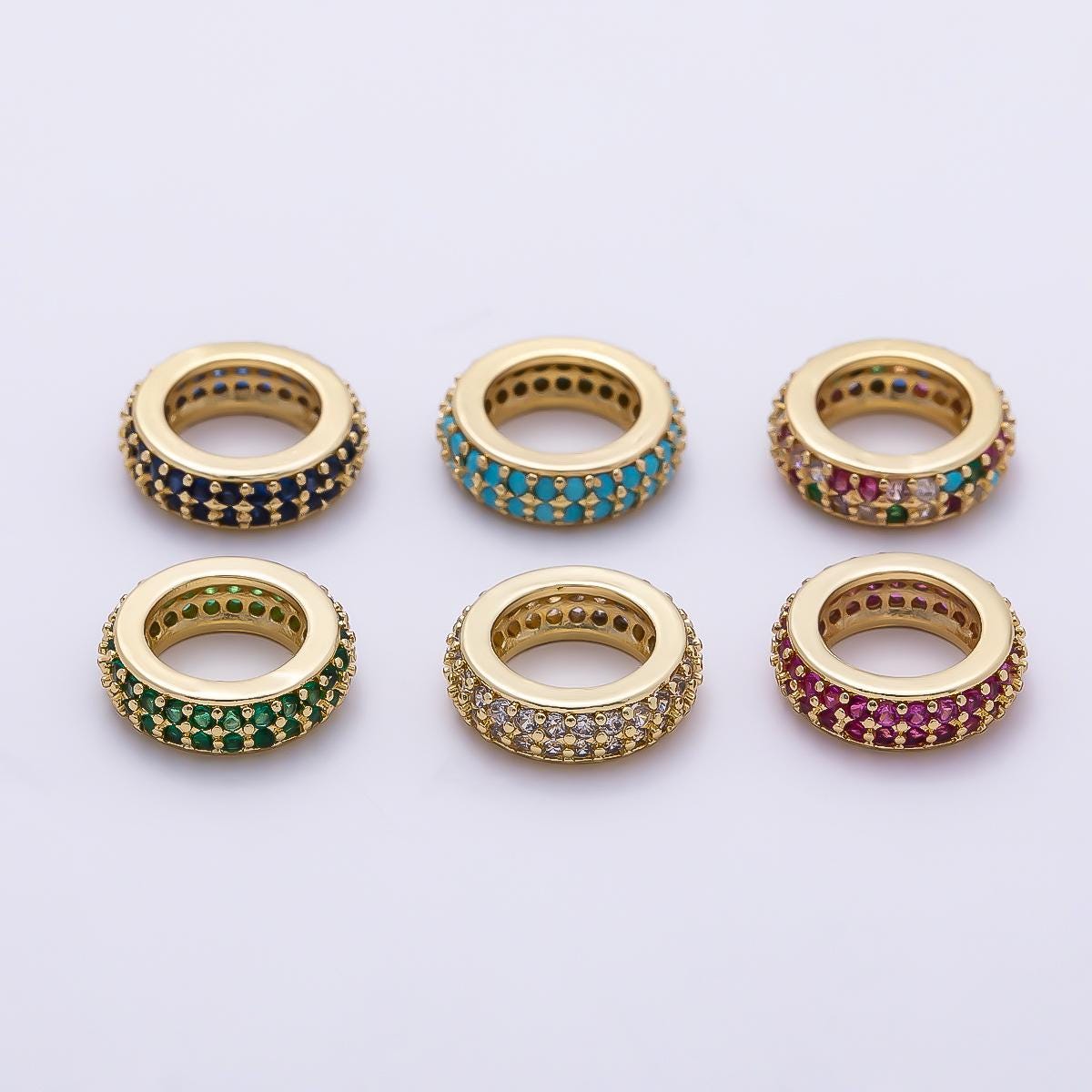 16K Gold Filled 12mm Micro Paved CZ Thin Rondelle Bead Crystal Eternity Wheel Slider Charm DIY Beaded Bracelet Necklace Supply | Beads-00482