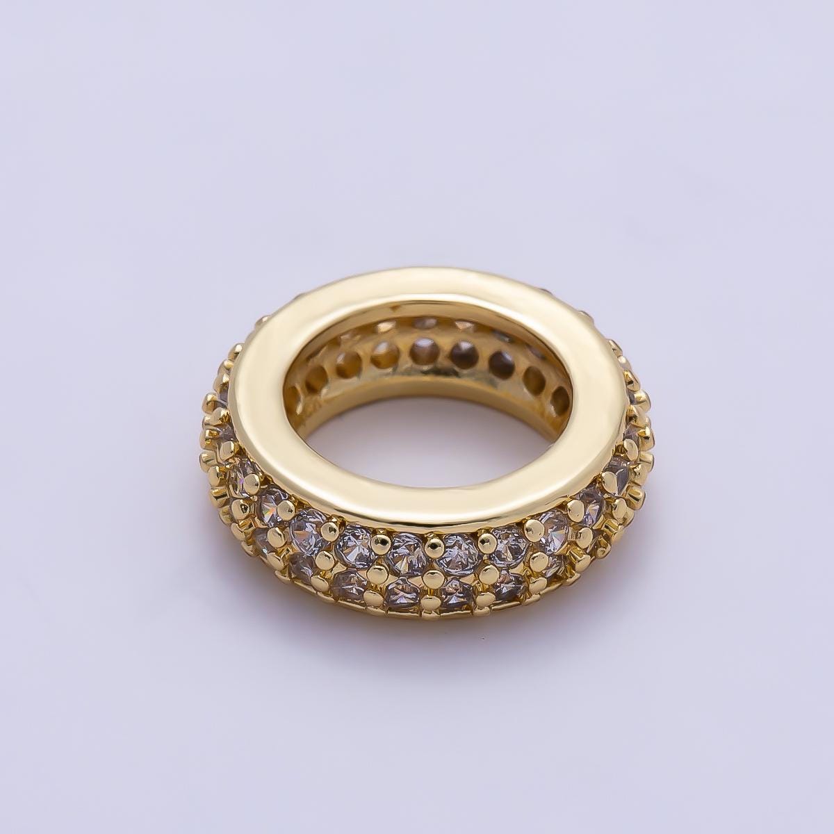 16K Gold Filled 12mm Micro Paved CZ Thin Rondelle Bead Crystal Eternity Wheel Slider Charm DIY Beaded Bracelet Necklace Supply | Beads-00482