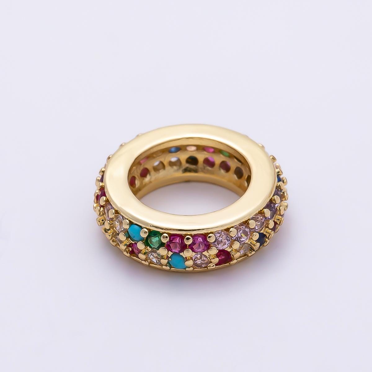 16K Gold Filled 12mm Micro Paved CZ Thin Rondelle Bead Crystal Eternity Wheel Slider Charm DIY Beaded Bracelet Necklace Supply | Beads-00482