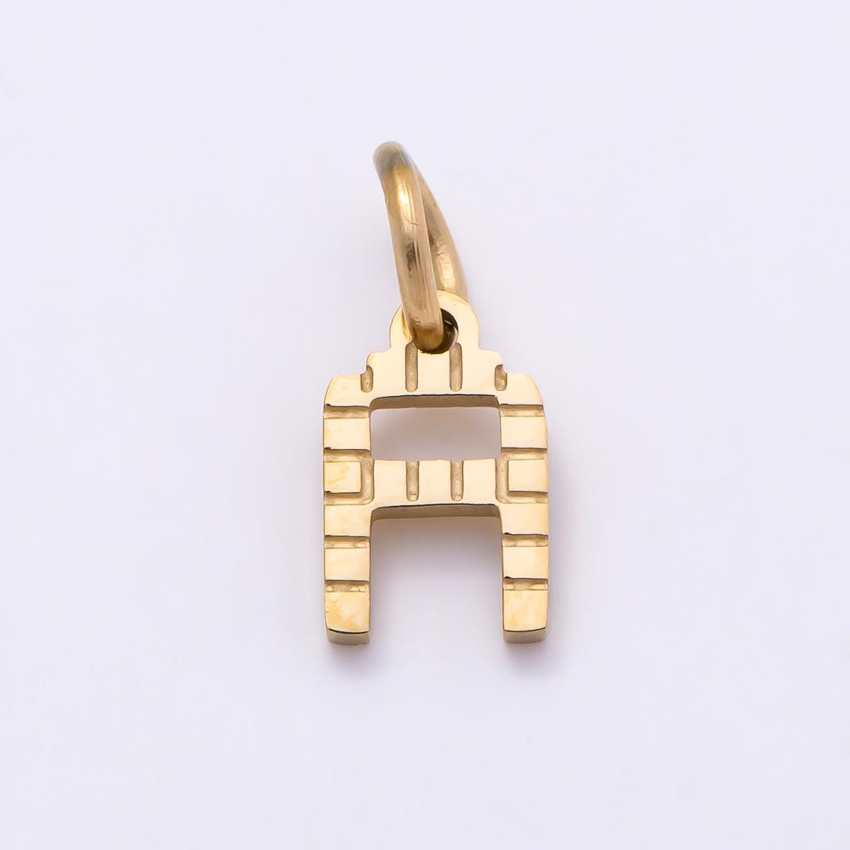 PVD Stainless 8.5mm Lined Ribbed Digital Alphabet Initial Letter Charm Custom Name Charm Jewelry Retro Gamer Gift for Her | Charms-01126