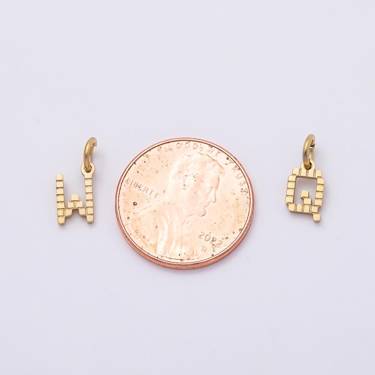 PVD Stainless 8.5mm Lined Ribbed Digital Alphabet Initial Letter Charm Custom Name Charm Jewelry Retro Gamer Gift for Her | Charms-01126