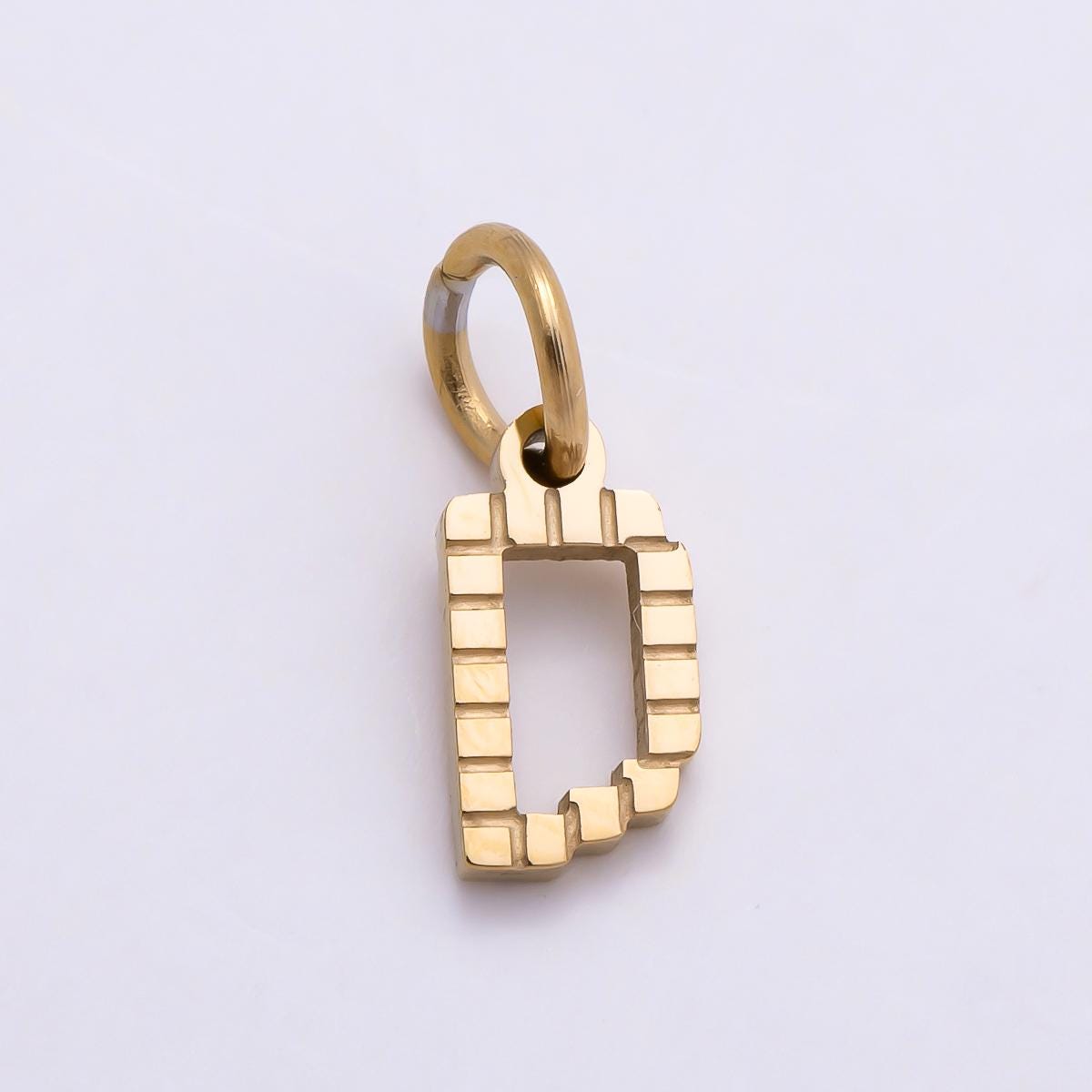 PVD Stainless 8.5mm Lined Ribbed Digital Alphabet Initial Letter Charm Custom Name Charm Jewelry Retro Gamer Gift for Her | Charms-01126