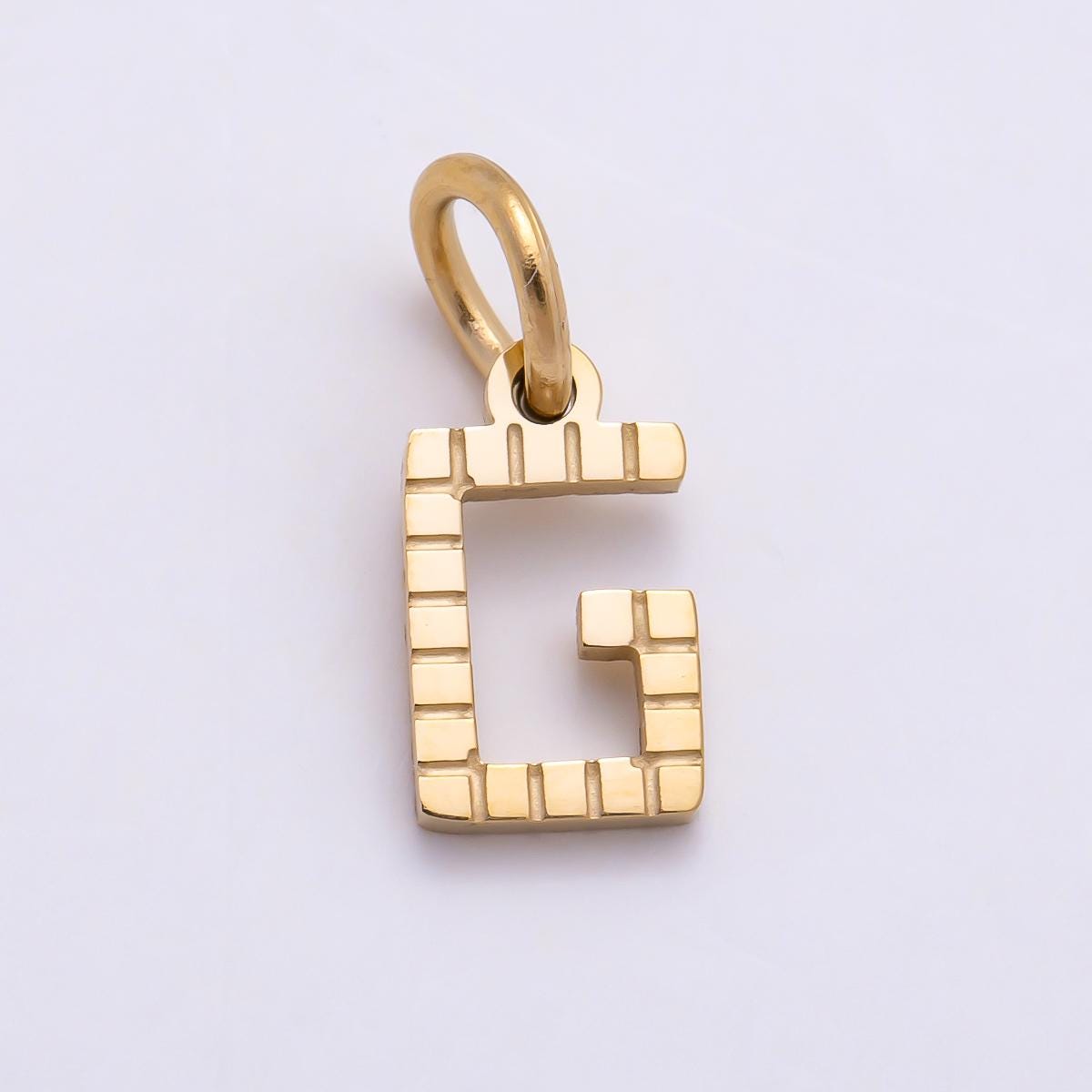 PVD Stainless 8.5mm Lined Ribbed Digital Alphabet Initial Letter Charm Custom Name Charm Jewelry Retro Gamer Gift for Her | Charms-01126