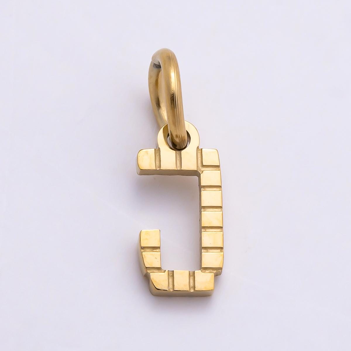 PVD Stainless 8.5mm Lined Ribbed Digital Alphabet Initial Letter Charm Custom Name Charm Jewelry Retro Gamer Gift for Her | Charms-01126
