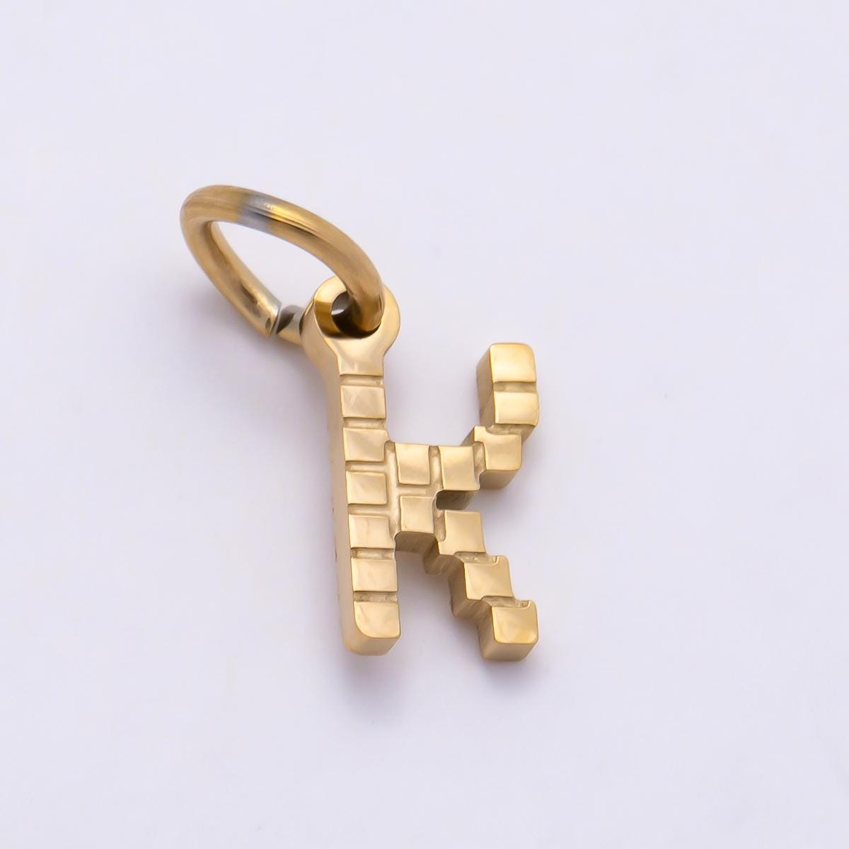 PVD Stainless 8.5mm Lined Ribbed Digital Alphabet Initial Letter Charm Custom Name Charm Jewelry Retro Gamer Gift for Her | Charms-01126