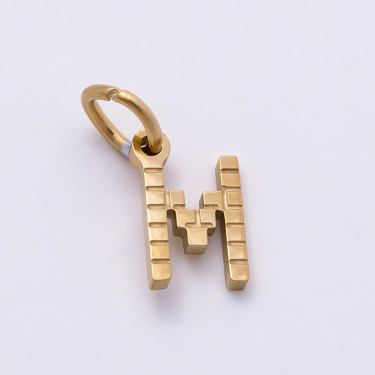 PVD Stainless 8.5mm Lined Ribbed Digital Alphabet Initial Letter Charm Custom Name Charm Jewelry Retro Gamer Gift for Her | Charms-01126